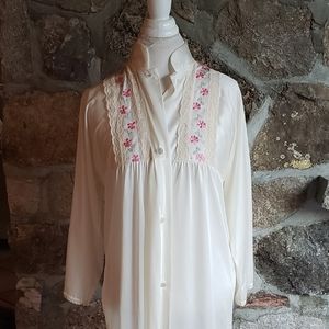 Vintage Robe Size S Cream Nylon Lace Housecoat Lounge Soiree div by Danielle